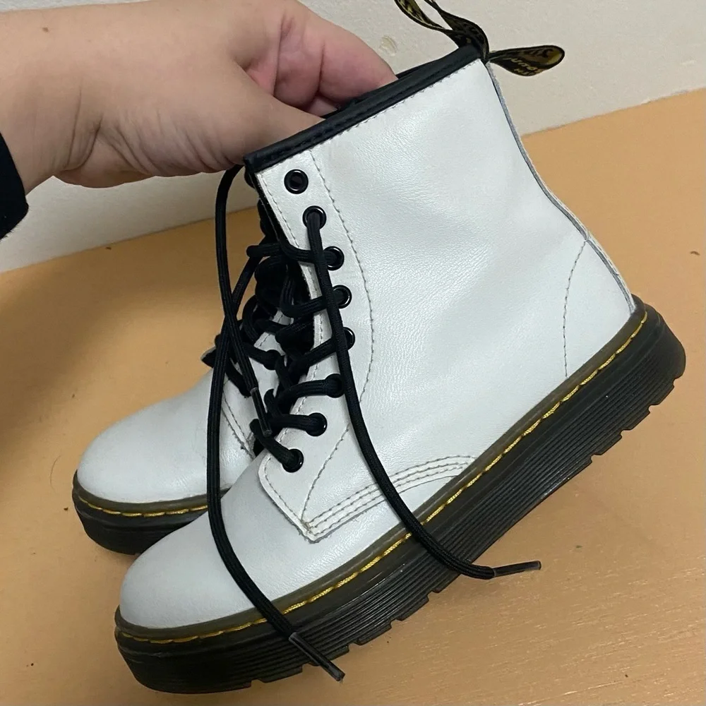 Dr. Martens Kids White Zavala Combat Boots